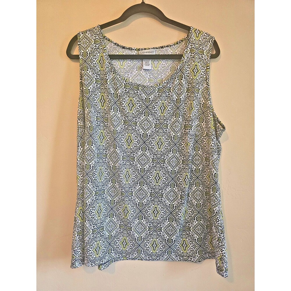 Catherines 3X Tank Top Shirt Brown Beige Travel Stretch Scoop Neck Sleeveless